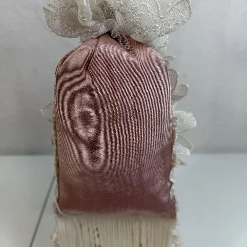 Vtg Victorian Pillow Lace Taffeta Roses Fringe Faux Pearls Romantic‎ Hanging